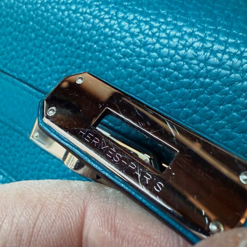 Hermès 2013 Bleu Izmir Clemence Leather Kelly 35 Bag - Picture 9 of 16